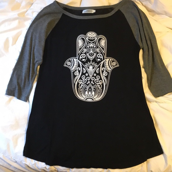 L A Soul Tops - Hamsa women’s sz M black & grey top 3/4 sleeves